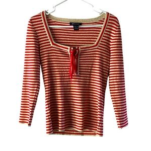 Boston Proper red & gold nautical striped knit top